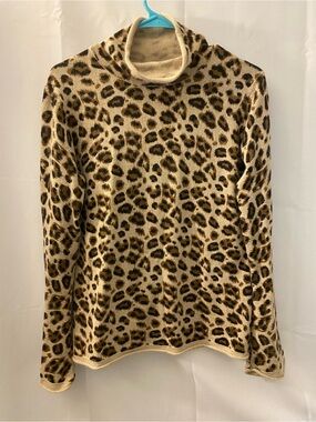 Tracy M Leopard Cowl Neck Sweater in tan, brown, black